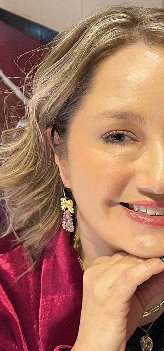 Christmas Earrings - Green Glitter Acrylic with Red Glitter Bow