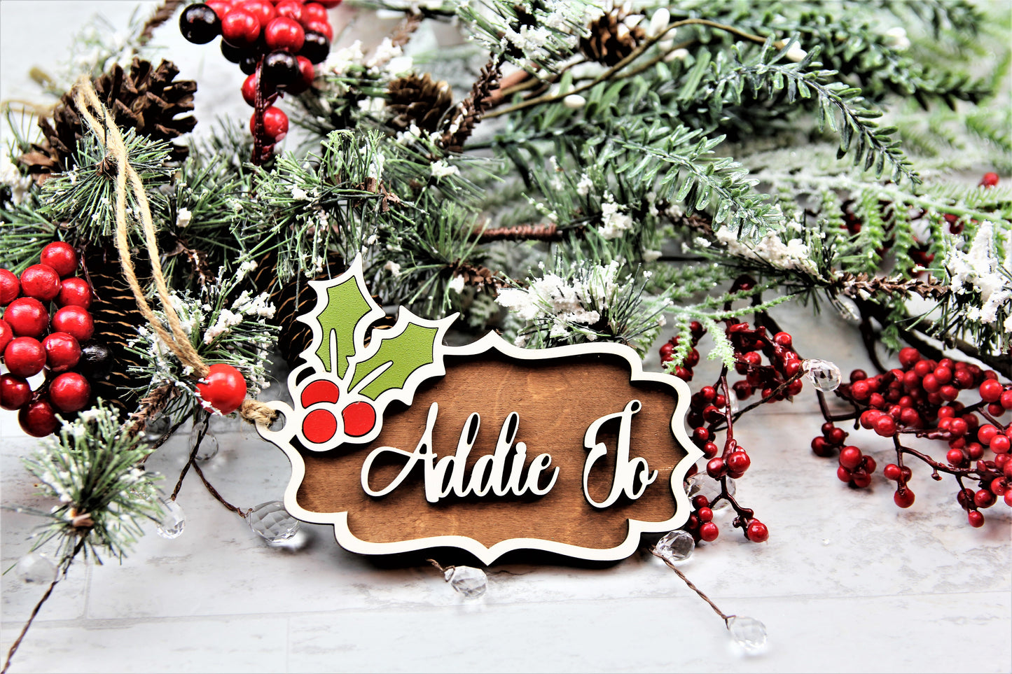 Christmas - Holly and Berry Stocking Tag - Red & Green ST-2