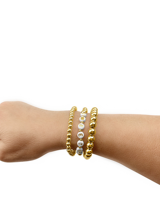 CUSTOM ROCKSTAR STACK- 14K GOLD FILLED OR STERLING SILVER - Beaded Strech Bracelets  -  STACK OF 3