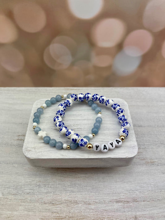 BLUE FLORAL - 1 or 2 BRACELETS