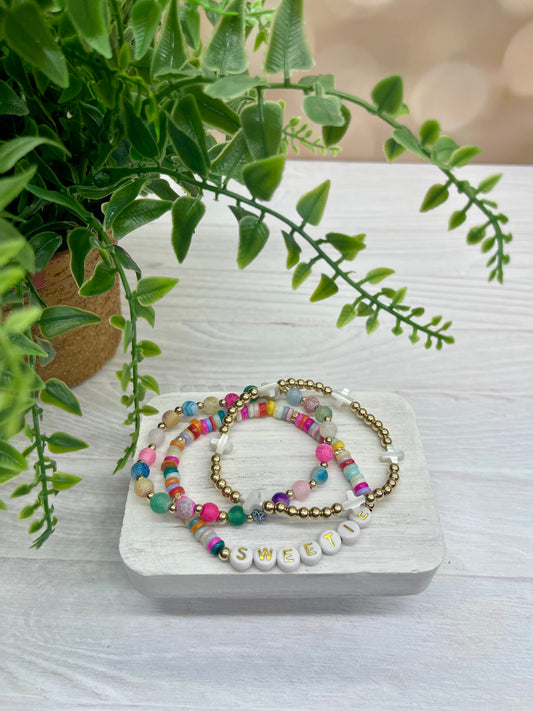 ***GOOD VIBES STACK - 14K GOLD FILLED OR STERLING SILVER & GEMSTONES - STACK OF 3 Bracelets