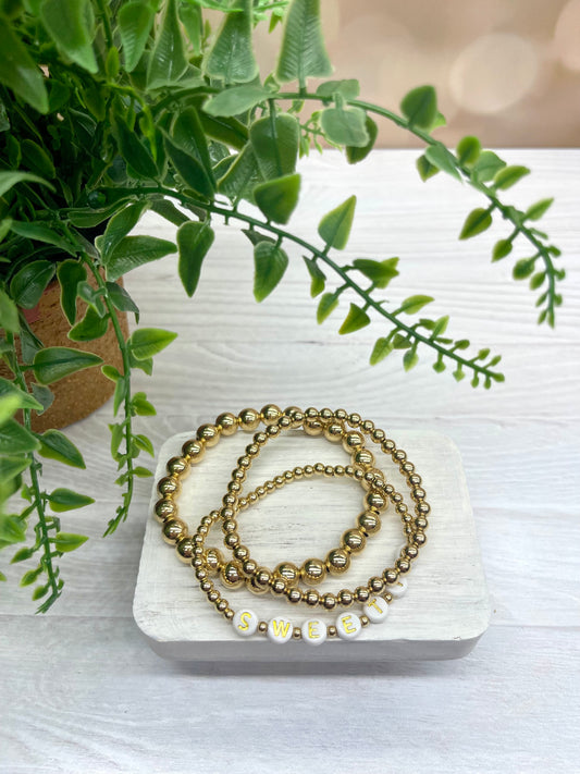 CUSTOM ROCKSTAR STACK- 14K GOLD FILLED OR STERLING SILVER - Beaded Strech Bracelets - STACK OF 3